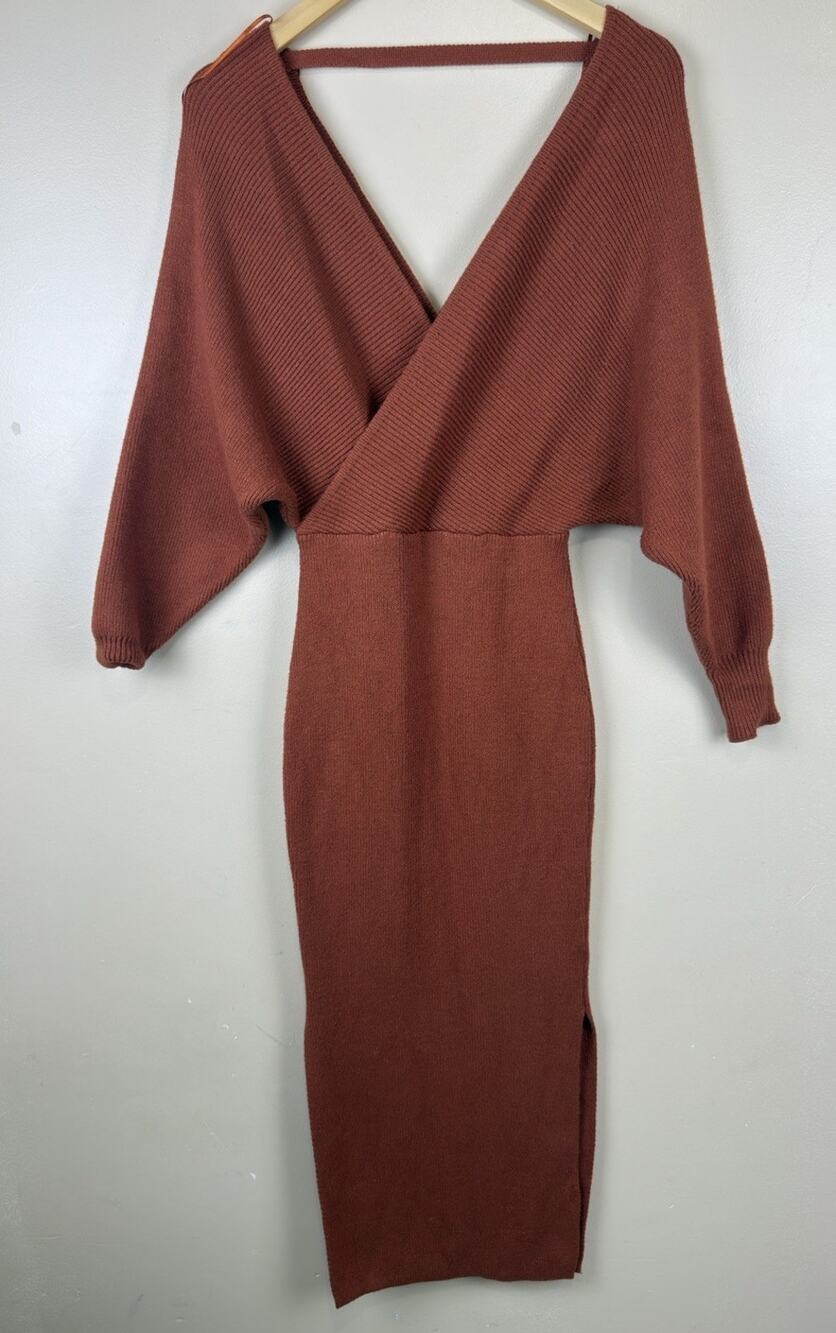 Petal + Pup Knit Sweater Midi Dress Size 2 Rust Terracotta V Neck Long Sleeve